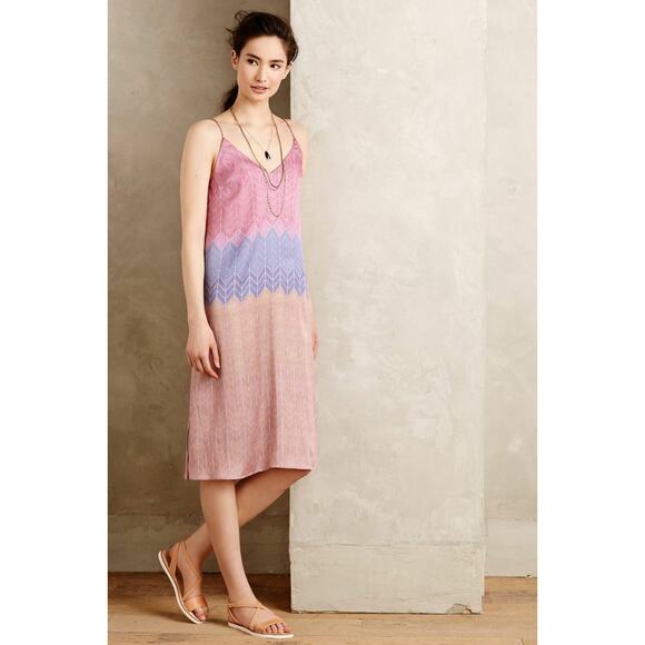 New Anthropologie Morgan Carper Chevron Stripe Slip Dress $168 Size Medium - Picture 1 of 7